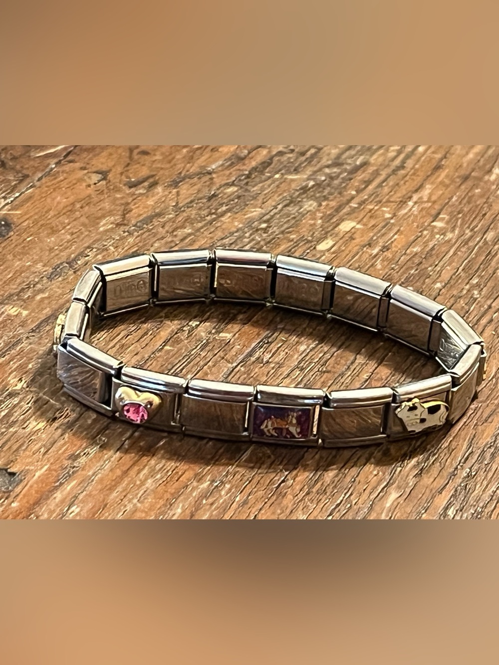 Vintage Y2K D'LinQ Stainless Steel Italian Charm Bracelet - 7 Unique Charms